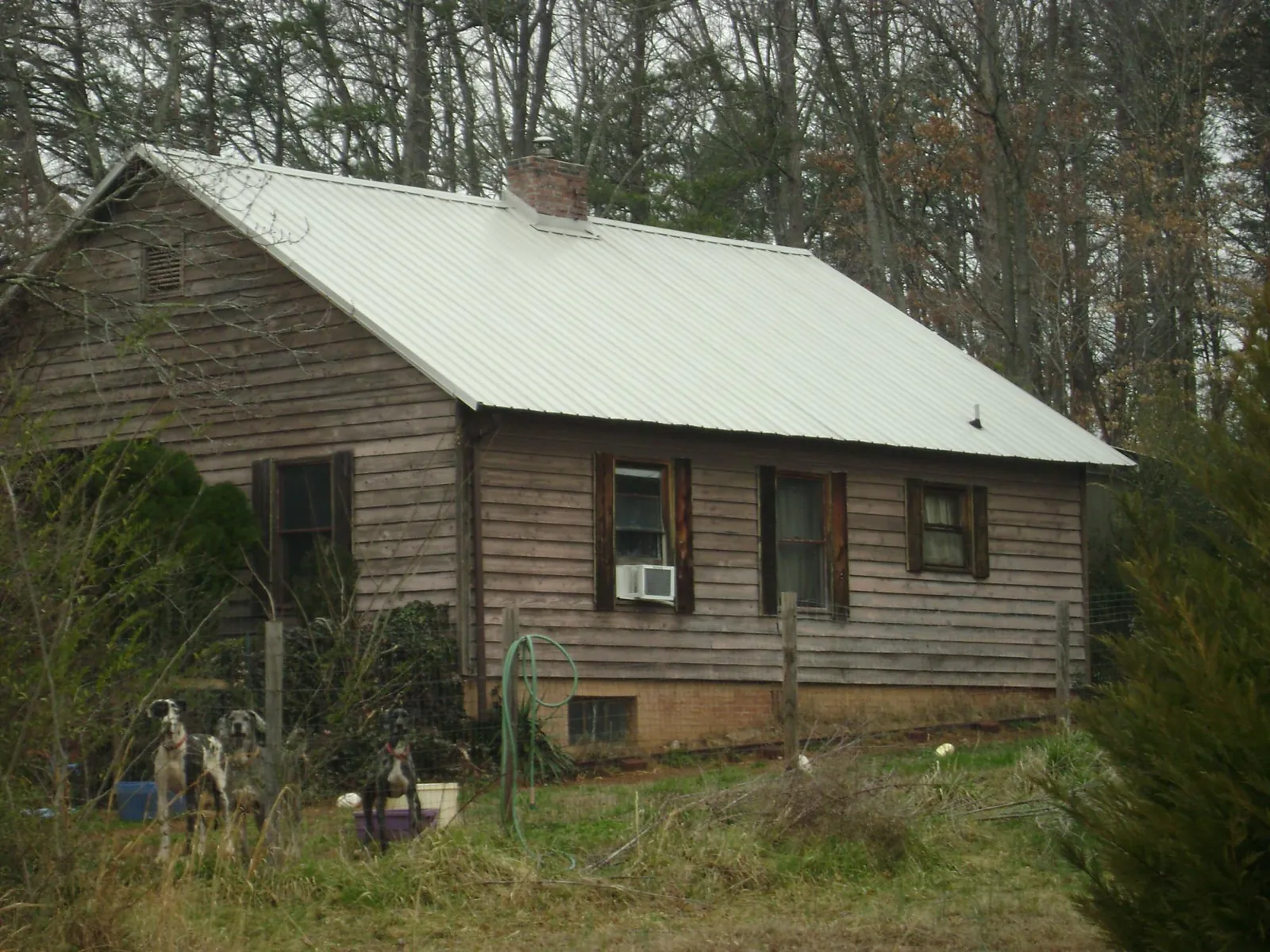White metal roof on an old wood sided farmhouse, from a Metal Roof Installation job in Natick